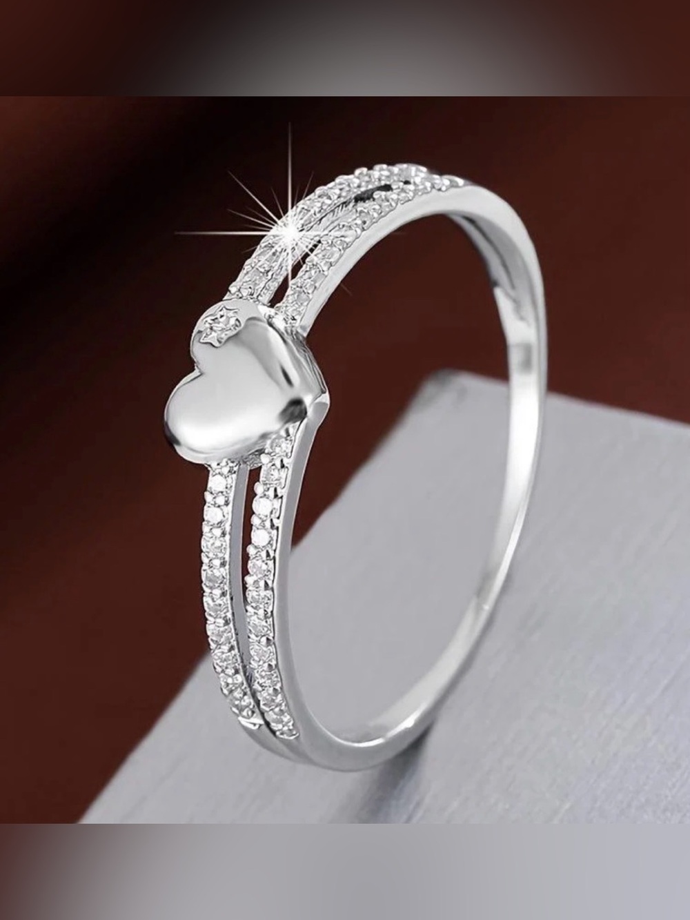 New Clear Mojssanite Heart Double Row Pave Set Ring S925 Silver size 7